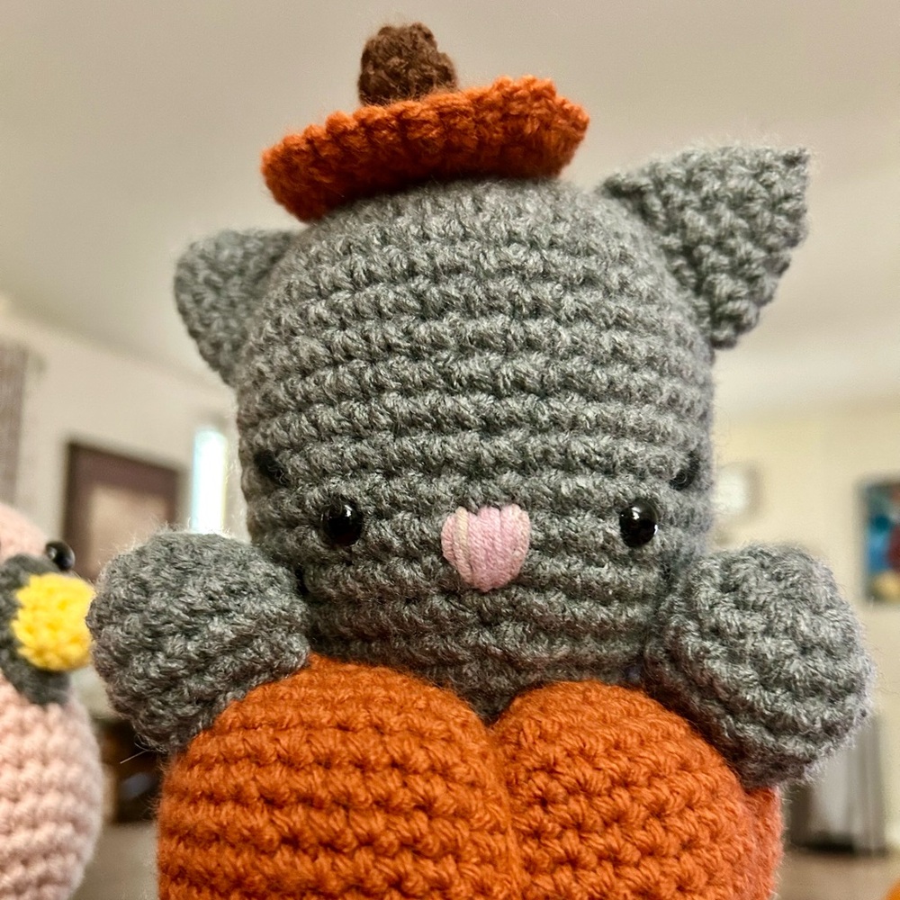 Gray and Orange Crochet Cat Plush